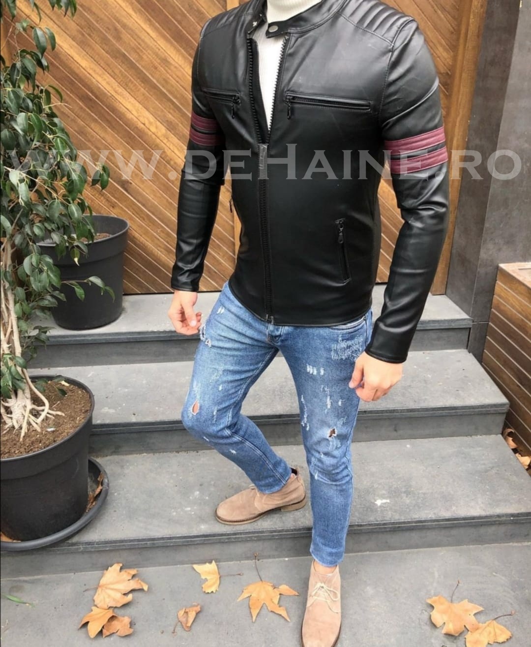 Geaca barbati neagra piele ecologica B3002